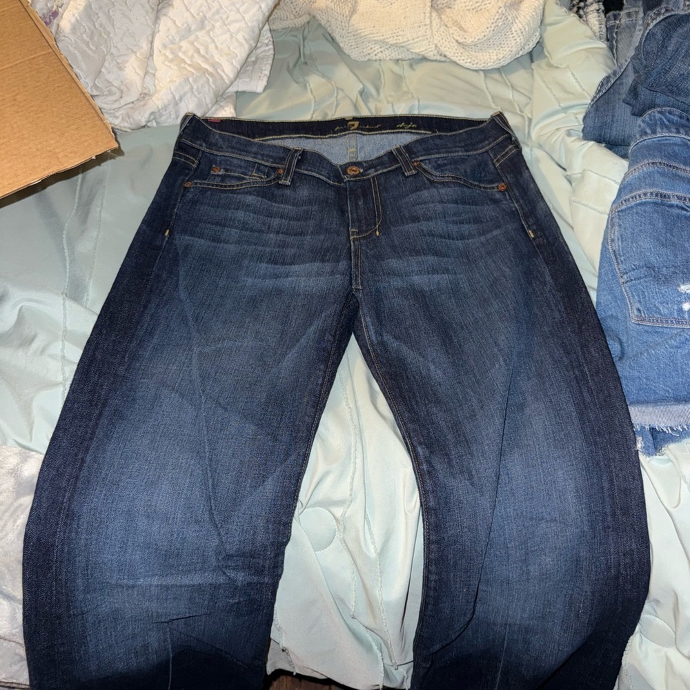 7 For All Mankind Dark Blue Straight Leg Jeans - Picture 2 of 3